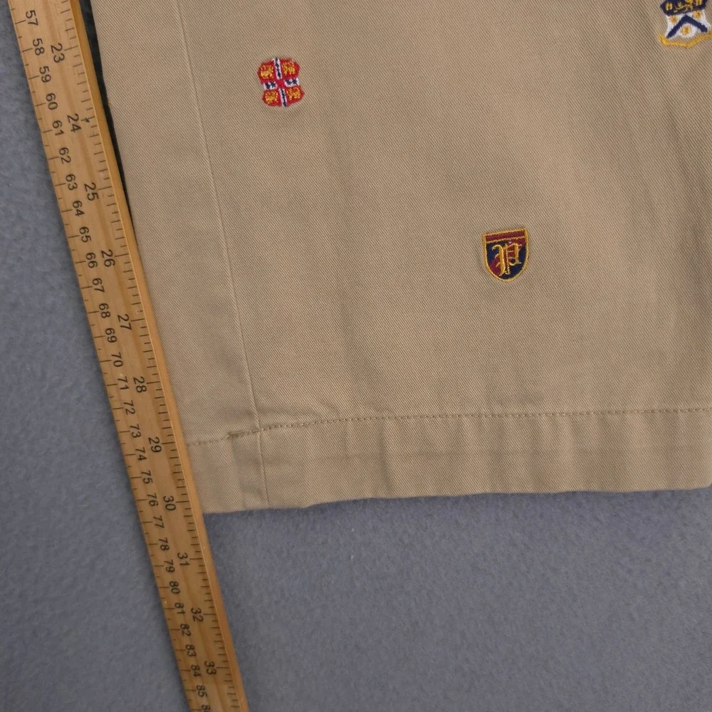 POLO RALPH LAUREN Chino Pants Crest Embroidery Khaki 35x32 Classic Fit Cotton